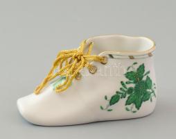 Herendi porcelán Apponyi mintás cipőcske. Kézzel festett, jelzett, hibátlan. 10x5,5 cm