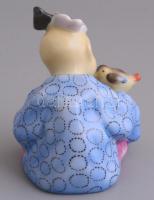 Herendi kínai gyerek figura madárral. Kézzel festett, jelzett, hibátlan / Hand painted porcelain Chi...