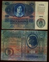 1902-1915. Kis korona tétel 10K (1x), 20K (4x), 50K (2x), 100K (2x), 1000K (1x) román ellenbélyegzés...