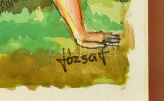 Józsa János (1936-2016): Aktok a szabadban. Tus, akvarell, papír, jelzett. Üvegezett fa keretben, 14...