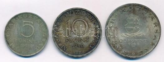 1948. 5Ft Ag "Petőfi" + 10Ft Ag "Széchenyi" + 20Ft Ag "Táncsics" &quot...
