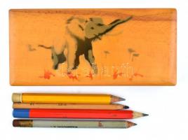 Elefántos fa tolltartó, benne ceruzák, 4 db, 22×10×3 cm