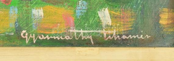 Gyarmathy Tihamér jelzéssel: Kompozíció. Olaj, farost. 
Fa keretben, 26×37 cm