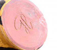 Gorka Lívia (1925-2011): Tigriscsíkos váza, festett mázas kerámia, jelzett, száján és alján lepattan...