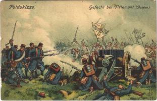 Gefecht bei Tirlemont (Belgien) Der Weltkrieg 1914. Feldskizze / WWI German military art postcard (b)