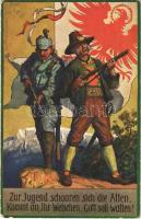 1916 Zur Jugend schaaren sich die Alten... / WWI Austro-Hungarian K.u.K. military art postcard (EK)