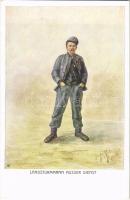 Landsturmmann ausser Dienst / WWI Austro-Hungarian K.u.K. military art postcard, uniform. Offizielle Karte des Kriegshilfsbüros Invaliden-Hilfsaktion Nr. 21-3. artist signed (EK)