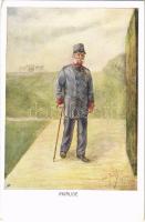 Invalide / WWI Austro-Hungarian K.u.K. military art postcard, disabled soldier. Offizielle Karte des Kriegshilfsbüros Invaliden-Hilfsaktion Nr. 21-5. artist signed (EM)
