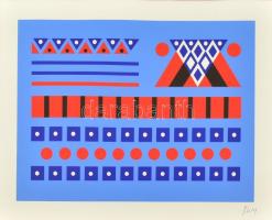 Laloy, Yves (1920-1999): Kompozíció. Szitanyomat, papír, jelzet. Üvegezett fa keretben, 26,5×35,5 cm