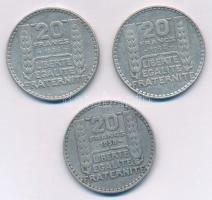 Franciaország 1933. 20Fr Ag + 1934. 20Fr Ag + 1938. 20Fr Ag T:2
France 1933. 20 Francs Ag + 1934. 2...