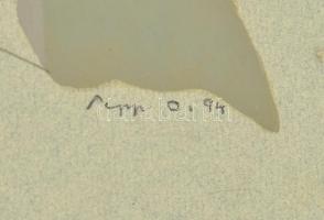 Papp Oszkár (1925-2011): Rőtholdas, 1994. Vegyes technika, papír, jelzett. Üvegezett fa keretben. 49...