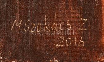M. Szakács Zoltán (?-): Tukán. Olaj, vászon, jelzett. Hátoldalán autográf felirattal. Fa keretben. 7...