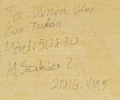 M. Szakács Zoltán (?-): Tukán. Olaj, vászon, jelzett. Hátoldalán autográf felirattal. Fa keretben. 7...