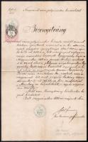 1891 Nagyvárad, névváltoztatási bizonyítvány Sal Ferenc (1835-1909) polgármester aláírásával / Oradea certificate of name change with autograph signature of the mayor.