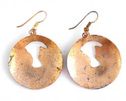 Tűzzománcos cicás fülbevaló pár, d: 3,5 cm