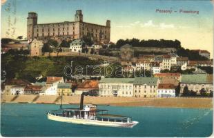 1914 Pozsony, Pressburg, Bratislava; vár, gőzhajó / castle, steamship (EK)