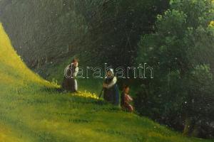 Jelzés nélkül: Kilátás a várra, olaj, fémlemez, sérült, 27×37 cm