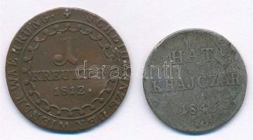 1812S 1kr Cu "I. Ferenc" + 1849. 6kr Ag T:2-,3