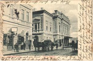 1905 Székesfehérvár, Városi színház, üzlet, lovaskocsi (fl)