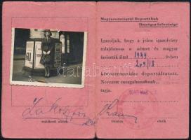 1945 Magyarországról Deportáltak Országos Szövetsége által kiállított fényképes igazolvány