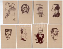 12 db RÉGI használatlan képeslap a Megfagyott Muzsikus vicclap karikatúráival / 12 pre-1945 unused Hungarian motive postcards, caricatures