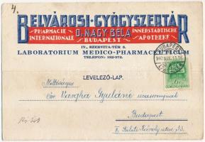 1940 Budapest, Dr. Nagy Béla Belvárosi Gyógyszertár reklámja. Szervita tér 5. / Laboratorium Medico-Pharmaceuticum / Hungarian paharmacy advertisement (EK)