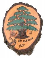 Libanoni cédrus fa metszet. lakkozott, festett, pecséttel jelzett. 26x19 cm