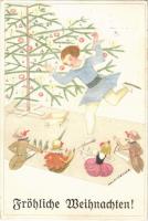 1928 Fröhliche Weihnachten! / Boldog Karácsonyt! / Christmas, Art Nouveau. Deutscher Schulverein Karte Nr. 1450. s: Mela Koehler (EK)