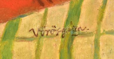 Vörös Géza jelzéssel: Virágcsendélet. Olaj, karton.. Dekoratív fa keretben. 67,5×50 cm