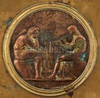 Barbedienne-Levillain antik jelenetes középrésszel díszített bronz tányér, jelzett, jó állapotban, d...