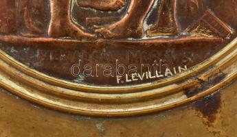 Barbedienne-Levillain antik jelenetes középrésszel díszített bronz tányér, jelzett, jó állapotban, d...