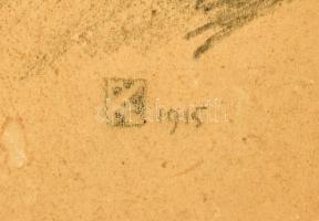 Olvashatatlan monogrammal: Pipázó férfi, 1915. Ceruza, papír, kartonra kasírozva. Lapon kisebb folto...