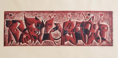 Konecsni Zsizsi (1911-2000): Táncolók, 1968. Fametszet, papír, jelzett. Próbanyomat próba jelzéssel. 16x51 cm / Woodcut on paper, signed, proof print.