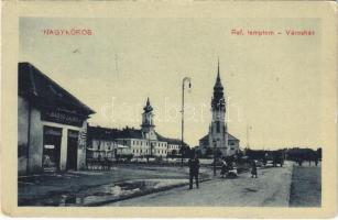 1911 Nagykőrös, Református templom, városház, piac, Bazsó Lajos üzlete és saját kiadása