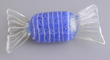Muránói üveg szaloncukor formájú papírnehezék, anyagában színezett, hibátlan, 17,5x6 cm