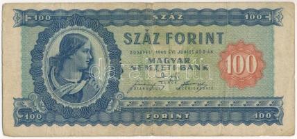 1946. 100Ft B151 037700 T:III-  Hungary 1946. 100 Forint B151 037700 C:VG  Adamo F26