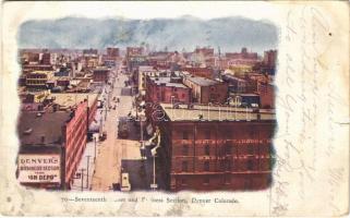 1908 Denver (Colorado), seventeenth street and business section, trams, Emb. (wet damage)