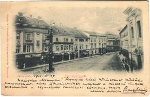 1902 Temesvár, Timisoara; Szt. György tér, Várneky A., Fischer Jac. üzlete, kávéház, Bécsi gyárosok / square, shops, cafe (Rb)