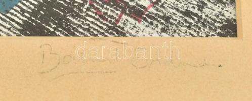 Bálint jelzéssel: Az öreg halász és a tenger. Vegyes technika, papír. Üvegezett fa keretben. 43x29,5...