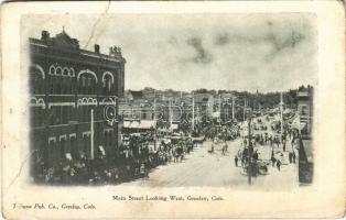 1910 Greeley (Colorado, main street looking west, horse-drawn carriage (fa)