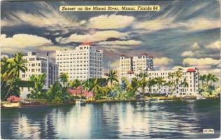 1951 Miami (Florida), sunset on the Miami river, boat