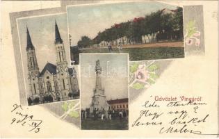 1902 Vinga, Római katolikus templom, Szentháromság szobor, utca / church, Holy Trinity statue, street view. Art Nouveau, floral
