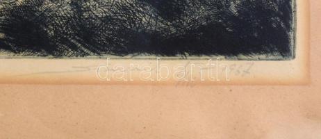 Szennik György (1923-2007): Fűzfák. Rézkarc, papír, jelzett, lap széle kissé foltos, 29×39,5 cm