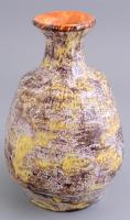 Lehoczkyné retro iparművész váza, mázas kerámia, jelzett, mázhibákkal, h. 19,5 cm