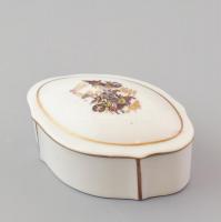 Zsolnay porcelán ékszertartó doboz távol-keleti (kínai?) dekorral, matricás, jelzett, apró kopásnyomokkal, 10x7x4,5 cm