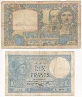 Franciaország 1939. 10Fr + 1940. 20Fr + 1942. 20Fr T:III,III- France 1939. 10 Francs + 1940. 20 Francs + 1942. 20 Francs T:III,III-