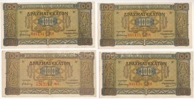 Görögország 1941. 100Dr (4x, közte 2db sorszámkövető) T:III Greece 1941. 100 Drachmai (4x, with 2pcs sequential serials) C:F Krause P#116