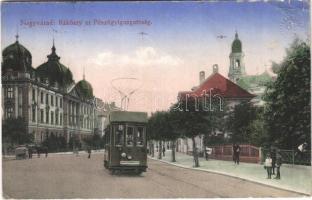 1914 Nagyvárad, Oradea; Rákóczi út, Pénzügyigazgatóság, villamos / street view, Finance Directorate, tram (EB)