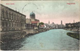 1909 Nagyvárad, Oradea; Körös részlet, zsinagóga, híd / Cris riverside, synagogue, bridge (EK)