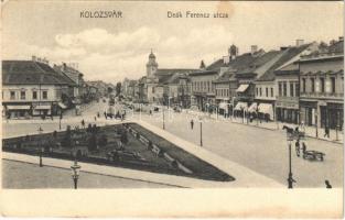 Kolozsvár, Cluj; Deák Ferenc utca, Tamási Tamás és Fia, Stein üzlete, Wolff J. gyógyszertára. Schuster Emil kiadása / street view, shops, pharmacy (fa)